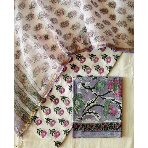 Handblock Blueberry Floral Kota Doriya Cotton Suits