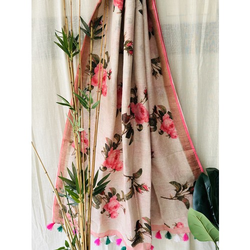 French Rose Pure Linen Saree