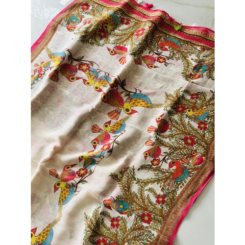 Birds of Paradise Pure Linen Saree-Pure Linen Saree