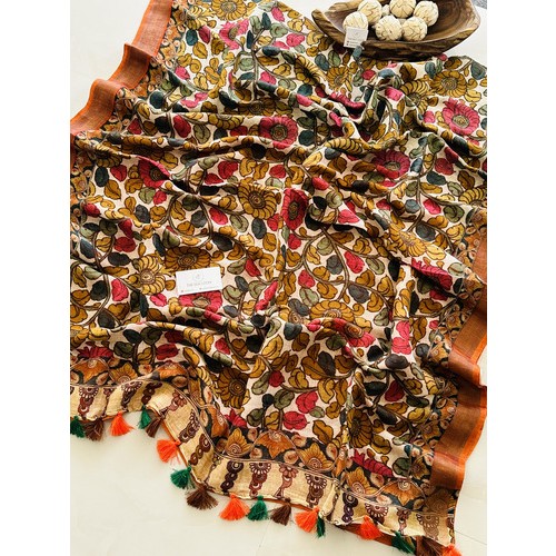 Floral Kalamkari Pure Linen Saree