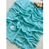 Pastel Blue Glass Beads Pure Linen Saree