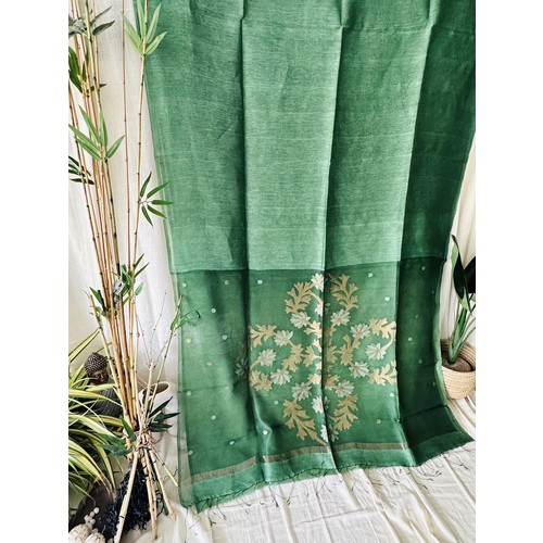 Moss Green Jamdani Linen Sarees 