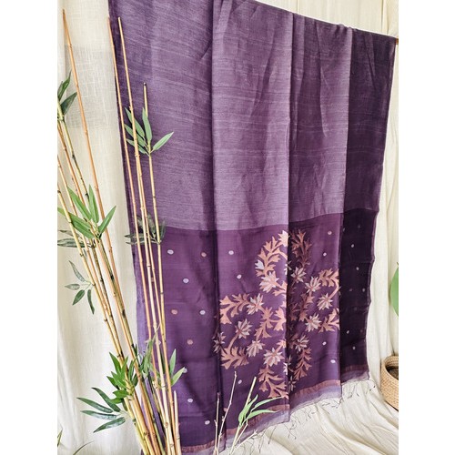 Mauve Violet Jamdani Linen Sarees