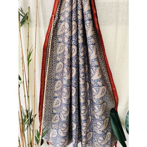 Blue Paisley Silk Cotton Saree