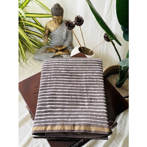 Coffee Grey Stripe-Silk Cotton Saree