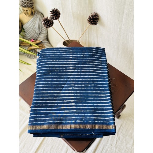 Blue Stripe-Silk Cotton Saree